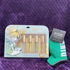 Disney Tinker Bell Hibiscus Seed Lip Oil & Victoria Secret Socks NWT